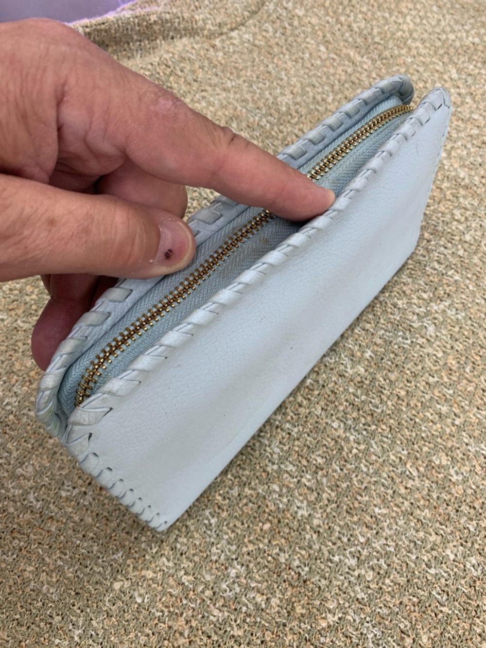 Tory Burch Light Blue-White Whipstitch Zip Wallet with Gold Hardware - Picture 2 of 6